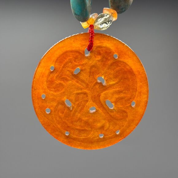 Turquoise Carnelian Agate Necklace Genuine Stone Beads Carved Pendant Statement - Picture 9 of 13